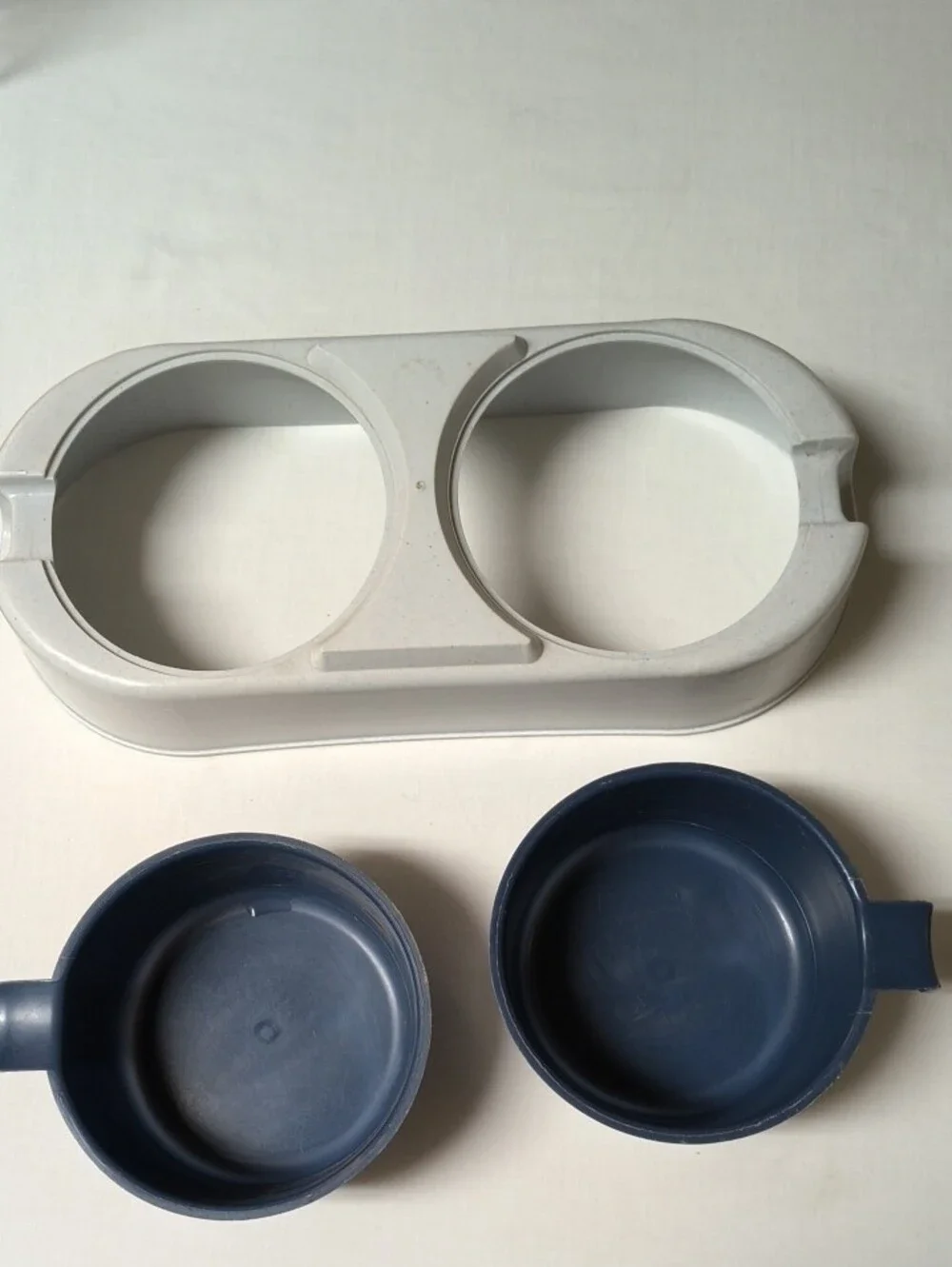 Double Pet Bowl in Blue Cream Durable Feeding Dish Removable Bowl Dog Cat